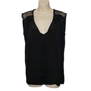 ARITZIA BABATON black v-neck silk trim top small